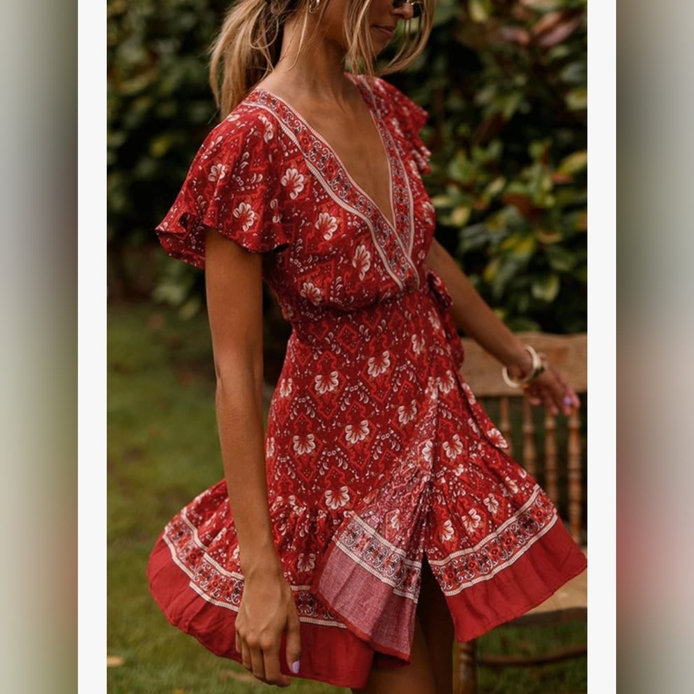 Red and White Ruffled Tiered Mini Sundress AT LOWEST $ CLOSETCLOSING TOMORROW